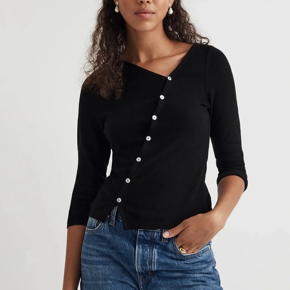 Madewell Asymmetrical Button-Front Black Cardigan Sweater Size XS - Picture 2 of 6